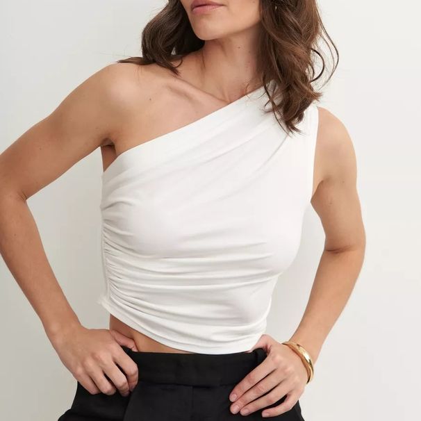 Women's One Shoulder Ruffled Fashion Top Sexy Solid Color Short Base Shirt European American Style Spring Summer Cross Border Wholesale_ecoleips.com