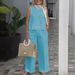Women's Clothing Cotton And Linen Suit Sleeveless Tops Wide Leg Trousers Two Piece Suit_ecoleips.com