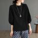 Chic Youthful Casual Three-Quarter Sleeve Top, Versatile Spring/Summer Artistic Vintage Versatile Short-Sleeve T-Shirt F_ecoleips.com