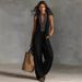 Women's Simple Linen Blend Jumpsuit Sleeveless Zipper Stand up Collar European American Style 2026 Cross Border Fashion_ecoleips.com