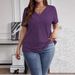 Plus-Size Brushed Ribbed V-Neck T-Shirt For Women – Soft Cross-Front Casual Top, Spring 2025 Trendy Essential_ecoleips.com
