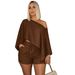 Women's Elegant Off-Shoulder Vacation Set Solid Color European And American Style Loose Top And Shorts Casual Two-Piece Outfit_ecoleips.com