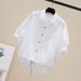 Women's Clothing Loose Casual Age Reducing Drawstring Bud Versatile Short Top_ecoleips.com