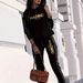Women's Casual Vacation Hoodie And Trousers Set Gold Letter Print Trendy Comfortable Cotton Polyester Pant Suit_ecoleips.com