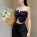 European And American Style Women's Summer Fashion Short Bow Slim Sleeveless Twisted One Shoulder Strapless Top_ecoleips.com