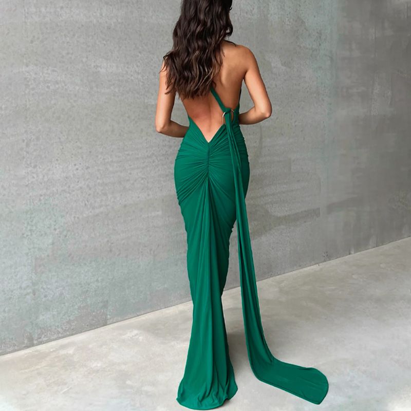 Summer Sexy Backless Halter Neck Evening Dress For Women Hip Covering Slim Fit_ecoleips.com