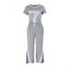 Women's Clothing Autumn Short Sleeved Trendy Street Leopard Print Color Matching High Waist Loose Trousers Suit_ecoleips.com