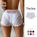New European And American Sexy Solid Color Swimsuit Women's Four Corner Transparent Mesh Drawstring Beach Swimming Trunks Bikini Shorts_ecoleips.com