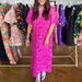 Sexy V-neck Short Sleeve Solid Party Dress Fashion Side Split A-Line Dress Vestidos Elegant Dimensional Floral Loose Midi Dress_ecoleips.com