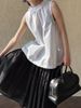 K A Niche Design Of Ear Fungus Edge Sleeveless Shirt For Women, New Petal Collar Sleeveless Two-piece Shirt_ecoleips.com