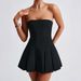 Women Elegant Strapless Pleated Mini Dress Casual Dating Party Outfit_ecoleips.com