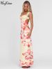 Hugcitar Elegant Flower Print Straps Ruched Backless Bandage Sexy Maxi Dress Summer Y2K Women Clothes Birthday Party Vacation_ecoleips.com
