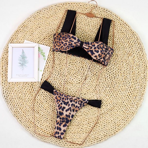 Women's Clothing Strapless Spliced Three-Point Bikini Push-Up Swimsuit Two-Piece Set For Small-Busted Young Ladies Summer Vacation Style_ecoleips.com