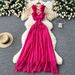 Lace-Up Backless Ruffle Dress – Stretchy Tr Fabric, A-Line Midi Dress With Hollow-Out Waist For Date Night & Vacation_ecoleips.com