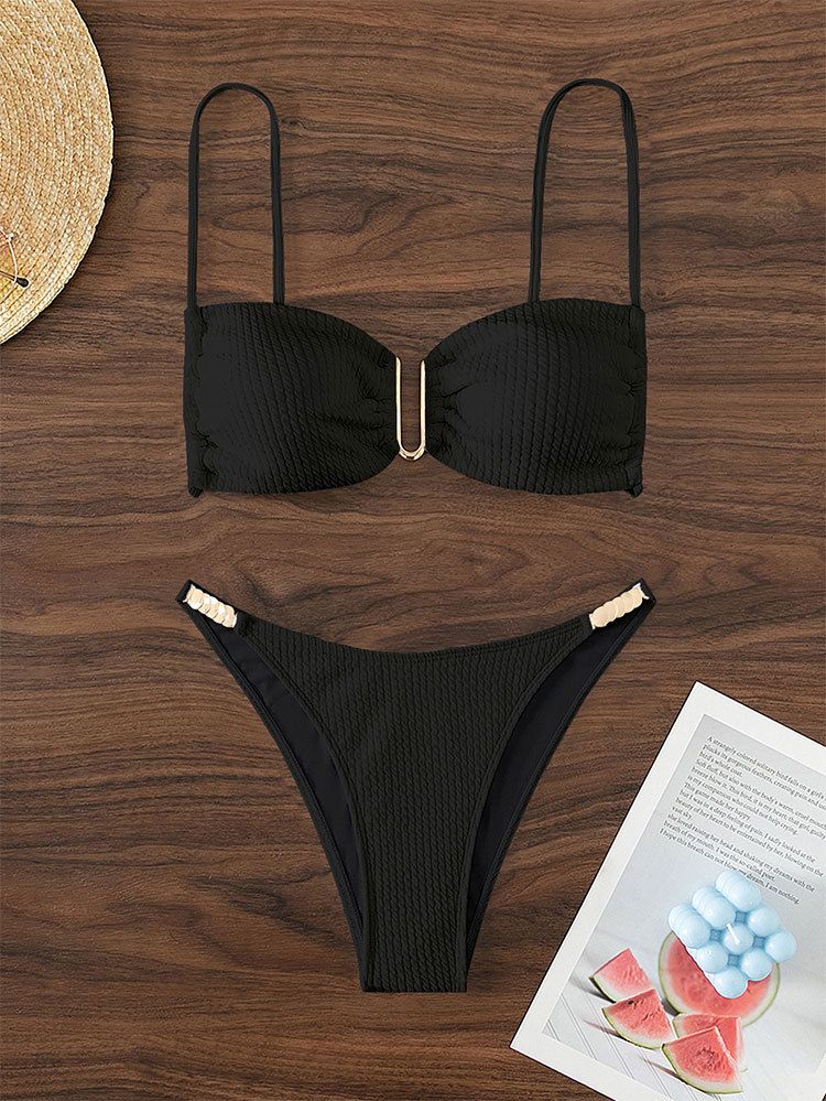 Women's Clothing Solid Color Tube Top Beach Bikini Triangle Split Hot Spring Swimsuit_ecoleips.com