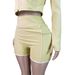 Women's Slim Fit Two Piece Sportswear Set HR25103 European American Style Zipper Long Sleeved Thumb Buckle Top And Shorts_ecoleips.com