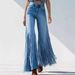Women's Clothing Denim Trousers Long Fringed Patchwork Hem Irregular Design High-Quality Material_ecoleips.com