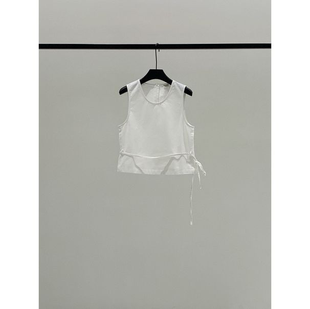 No Returns Or Exchanges, All-white Outfit With Waist Straps, U-neck Sleeveless Tank Top Wo, Slimming Outerwear For_ecoleips.com