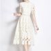 Women's Heavy Duty Water Soluble Lace Hollow Out Textured Mid Length Solid Color Evening Resort Dress New Style_ecoleips.com