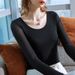 Mesh Base Shirt, Women's Spring And Autumn Clothes, Crew Neck Basic Long-Sleeved T-Shirt, Stretch Inner With Solid Color_ecoleips.com