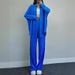 Fashionable European American Women's Casual Set Long Sleeve Shirt Wide Leg Pants 2 Piece Set Autumn Winter Loose Stretch Wrinkled_ecoleips.com