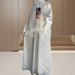 Elegant White Satin Maxi Dress With Lace & Daisy Embroidery - Modest Long Sleeve Abaya For Women (S/M/L/XL)_ecoleips.com