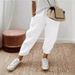 Women's Linen Cotton Elastic Waist Trousers Relaxed Fit Cropped Pants Casual Office Wear Comfort-First Elastic Waistband_ecoleips.com
