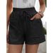 Women's High Waist Casual Fashion Shorts Loose Fit Solid Color Summer Linen Pocket Shorts_ecoleips.com