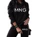 Women's Clothing American Style Autumn Winter Fashion Casual Holiday Hooded Letter Print Two Piece Set Long Sleeved Pants_ecoleips.com