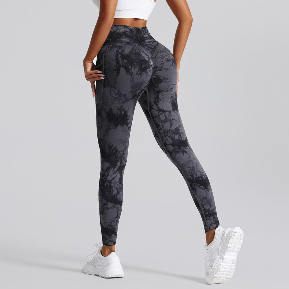 Women's Clothing New Tie Dye Side Pocket Yoga Pants Long Nude Running Sports Fitness Clothes Hip Lifting Yoga Pants For Women_ecoleips.com