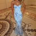 Elegant Bodycon Halter Top Dress European American Style High End with Three Dimensional Flowers Heavy Duty Herringbone Bra_ecoleips.com