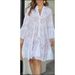 Spring And Summer Solid Color V Neck Loose Embroidery Hollow Lace Flower Sexy Dress_ecoleips.com