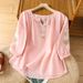 Ethnic-Style Top, Cotton And Linen Embroidered Short-Sleeved Blouse For Women, Summer Embroidered Thin V-Neck Lantern Sl_ecoleips.com