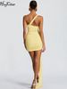 Hugcitar One Shoulder Strap Backless Solid Ruched Patchwork Lace Shirring Sexy Mini Dress Summer Fashion Outfit Vacation Party_ecoleips.com