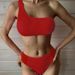 Solid Color One Shoulder High Waisted Bikini Set -Sexy Swimsuit For Women_ecoleips.com