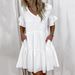 Women's Clothing Three Colors And Five Sizes V Neck Solid Color Pocket Dress_ecoleips.com