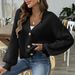 Women's Knitted Cardigan Sweater - Soft V-Neck Button Front Open Front Long Sleeve Casual Fall Winter Pullover Black White_ecoleips.com