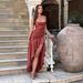 Women's Sexy Backless Halter High Slit Ruffled Sleeveless Maxi Dress – Glitter Party Evening Gown_ecoleips.com