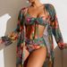 Women's Clothing Swimming River Swimsuit Long Sleeved Cover Up Split Three Piece Set Printed Sexy Swimsuit Women's Bikini_ecoleips.com