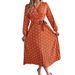 Real Shot Of 2026 Spring/Summer European And American Elegant Color-blocked Polka Dot Cross V-neck Pleated Long Dress_ecoleips.com