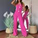 Women's Stylish Jumpsuit - High Waisted Wide Leg Romper With Button Detail, Sleeveless Summer Outfit, Stretchy Polyester Blend, Casual & Office Wear_ecoleips.com