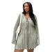 Women's Clothing Plus Size Dress Temperament Slim Lace Skirt Flared Long Sleeved Solid Color Dress_ecoleips.com