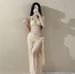 Thai Ginger Yellow Floral Three Piece Bikini Set For Women Sexy Style Swimsuit Regular Fit For Island Vacations And Hot Springs_ecoleips.com