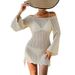 Women's Clothing Beach Skirt For Women Solid Color Sexy Knitted Beach Bikini Swimsuit Cover Up Sun Protection Clothing_ecoleips.com