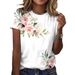 Retro Floral Print Women's T-Shirt Short Sleeve Loose Fit Summer Casual Trendy Printed Clothing for Girls ME15_ecoleips.com