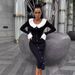 Women's Clothing Autumn And Winter New Knitted Sweater Dress For Women Fashion Splicing Contrast Color Tight Skirt Elegant Temperament Dress_ecoleips.com