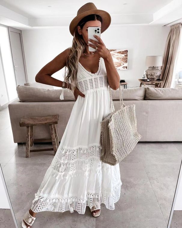 Women's Dress Casual Lace Splicing Sleeveless Long Dress_ecoleips.com