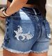 Cross-Border Wholesale 2025 Summer New American Retro Embroidered Slim Fit Raw Edge Denim Shorts For Women_ecoleips.com