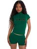 Women's European American Style Letter Print Half Zip Top And Shorts Two Piece Set Short Sleeved Tight Fit Clothing HR26018_ecoleips.com