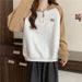 real Shot: Women's Color-blocked Long-sleeve Sweatshirt, Early Autumn Korean Style, Loose Fit, Half-zip POLO_ecoleips.com